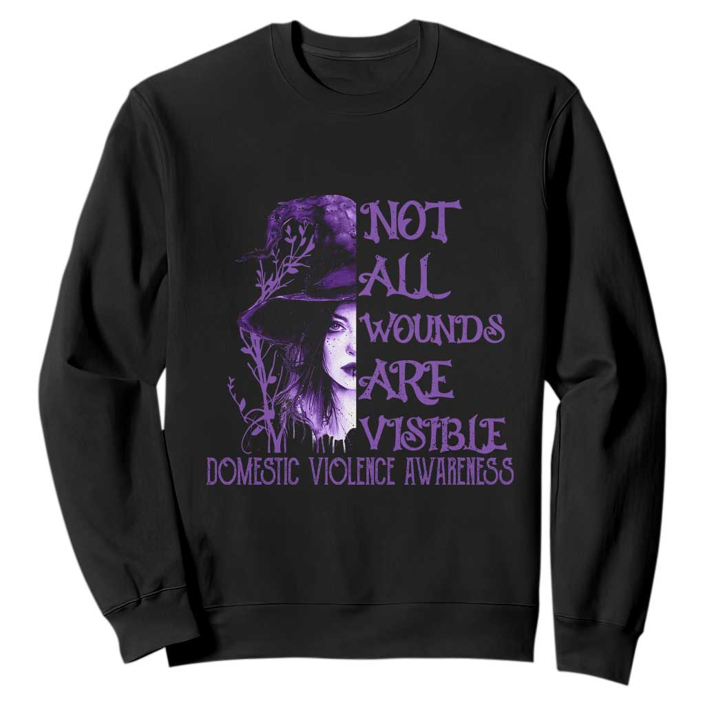 Stop Domestic Violence Sweatshirt Purple Ribbon Witch Graphic Witchy Feminist TS10 Black Print Your Wear