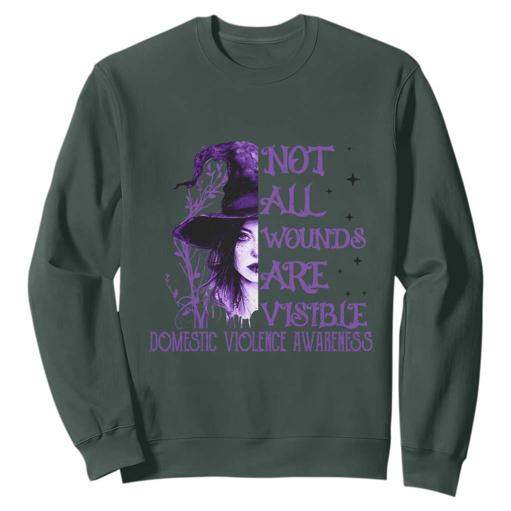 Stop Domestic Violence Sweatshirt Purple Ribbon Witch Graphic Witchy Feminist TS10 Dark Forest Green Print Your Wear