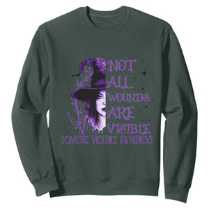 Stop Domestic Violence Sweatshirt Purple Ribbon Witch Graphic Witchy Feminist TS10 Dark Forest Green Print Your Wear