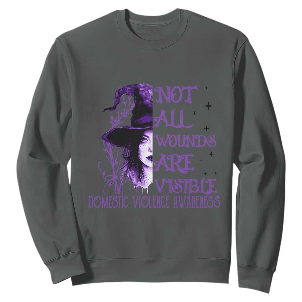 Stop Domestic Violence Sweatshirt Purple Ribbon Witch Graphic Witchy Feminist TS10 Dark Heather Print Your Wear