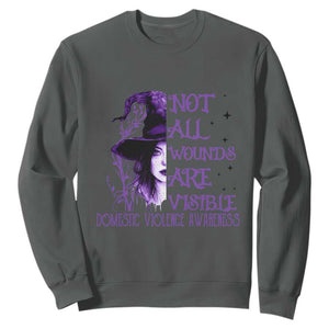 Stop Domestic Violence Sweatshirt Purple Ribbon Witch Graphic Witchy Feminist TS10 Dark Heather Print Your Wear