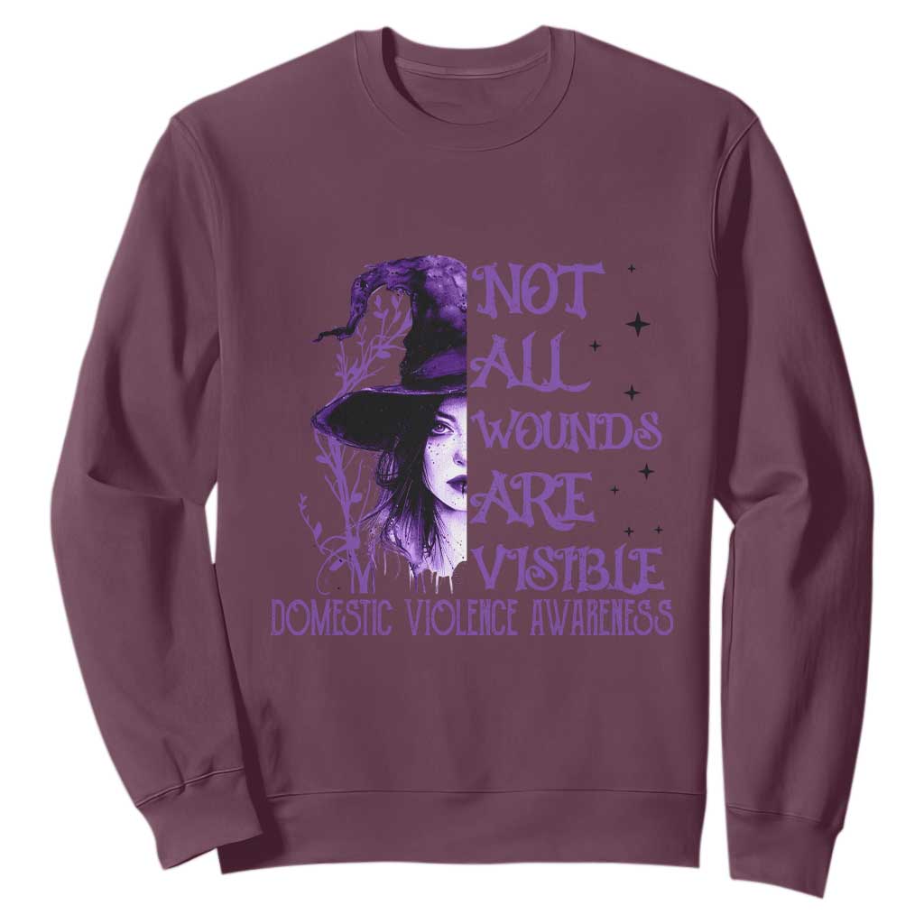Stop Domestic Violence Sweatshirt Purple Ribbon Witch Graphic Witchy Feminist TS10 Maroon Print Your Wear