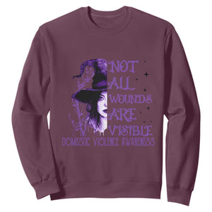 Stop Domestic Violence Sweatshirt Purple Ribbon Witch Graphic Witchy Feminist TS10 Maroon Print Your Wear