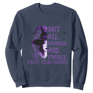 Stop Domestic Violence Sweatshirt Purple Ribbon Witch Graphic Witchy Feminist TS10 Navy Print Your Wear