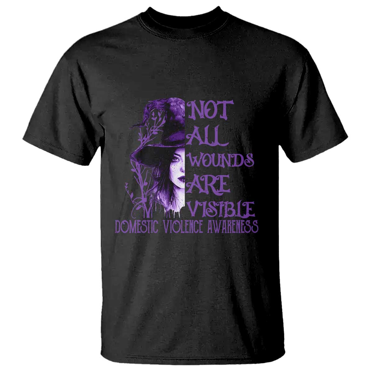 Stop Domestic Violence T Shirt Purple Ribbon Witch Graphic Witchy Feminist TS10 Black Print Your Wear
