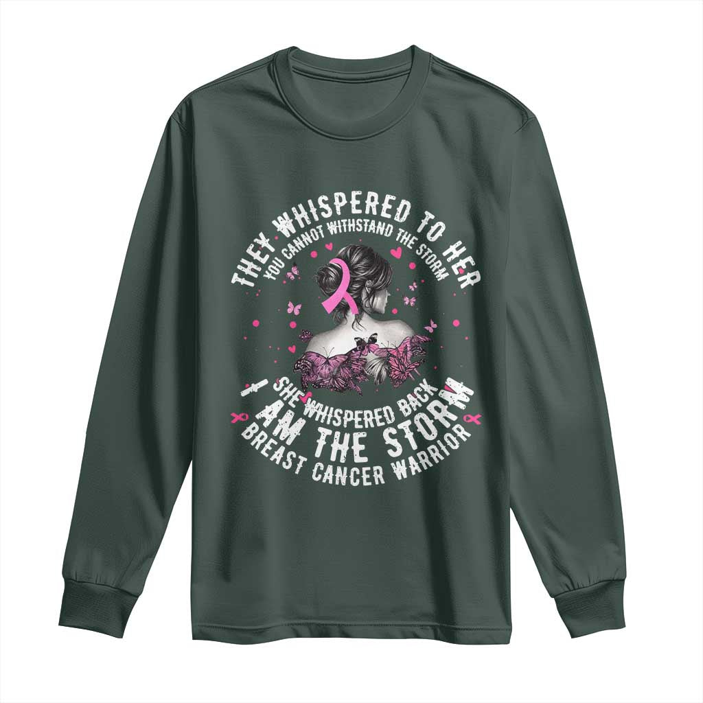 Breast Cancer Long Sleeve Shirt Pink Ribbon I Am Storm TS10 Dark Forest Green Print Your Wear