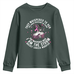 Breast Cancer Youth Sweatshirt Pink Ribbon I Am Storm TS10 Dark Forest Green Print Your Wear