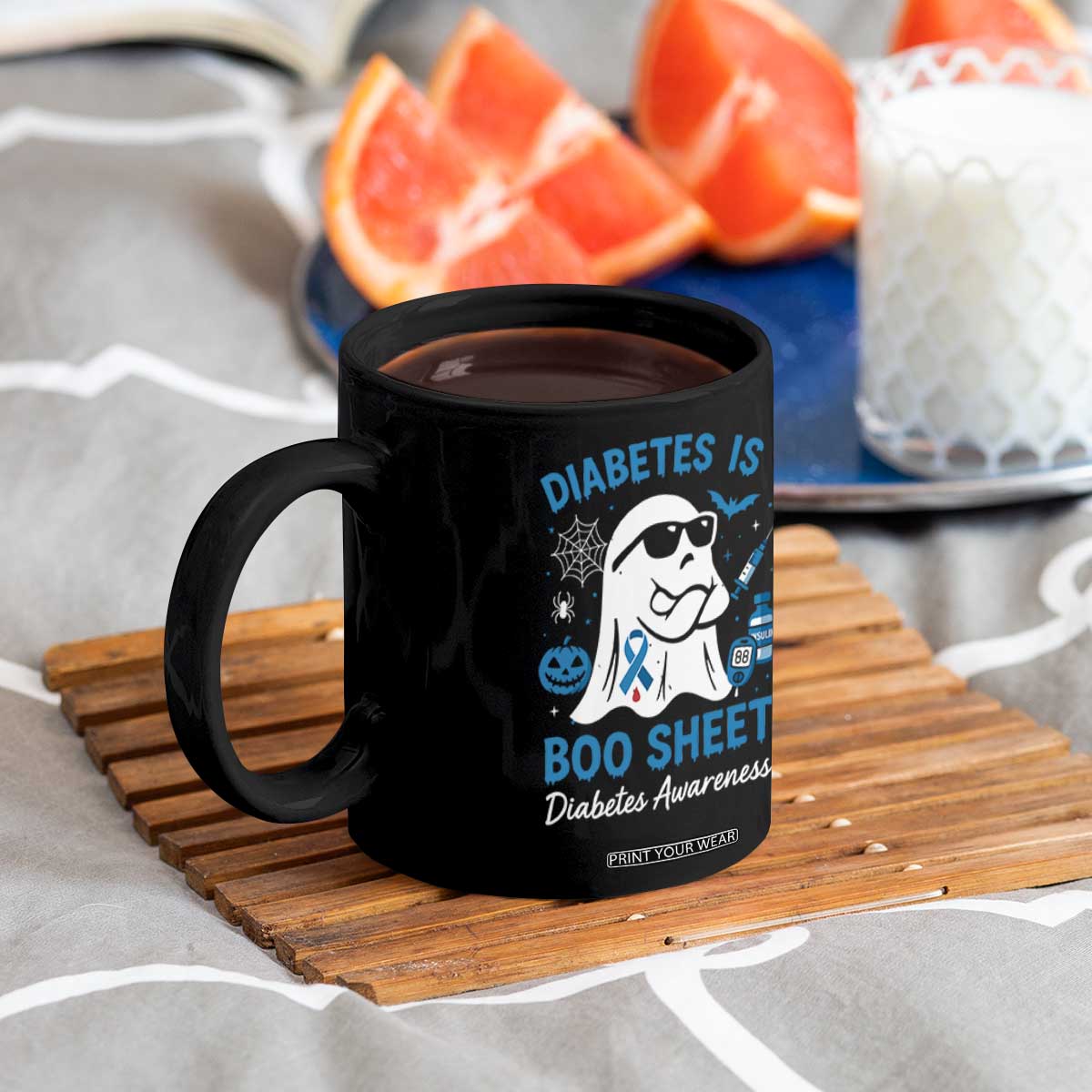 Diabetes is Boo Sheet Coffee Mug Funny Halloween Ghost Diabetes Type 1 2 Awareness TS10 Print Your Wear