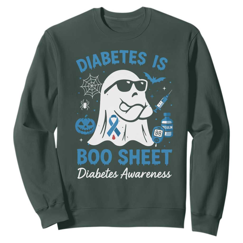 Diabetes is Boo Sheet Sweatshirt Funny Halloween Ghost Diabetes Type 1 2 Awareness TS10 Dark Forest Green Print Your Wear