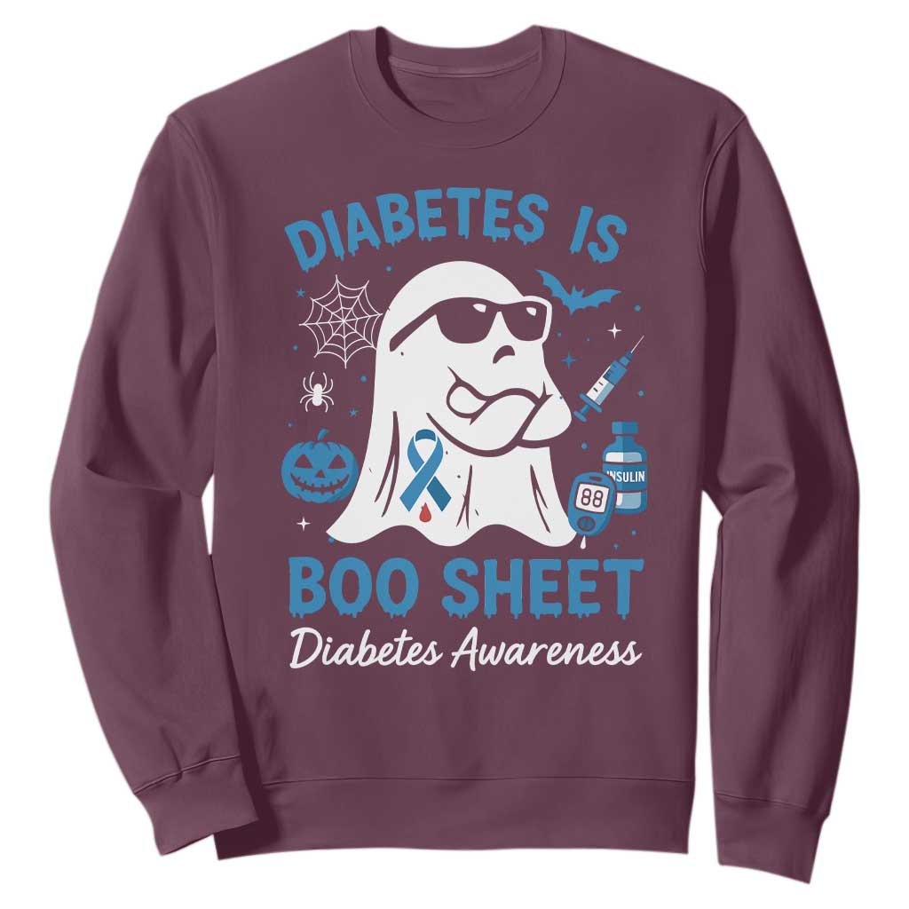Diabetes is Boo Sheet Sweatshirt Funny Halloween Ghost Diabetes Type 1 2 Awareness TS10 Maroon Print Your Wear