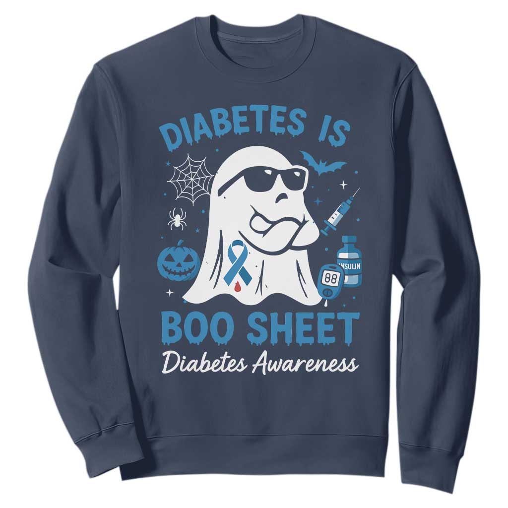 Diabetes is Boo Sheet Sweatshirt Funny Halloween Ghost Diabetes Type 1 2 Awareness TS10 Navy Print Your Wear