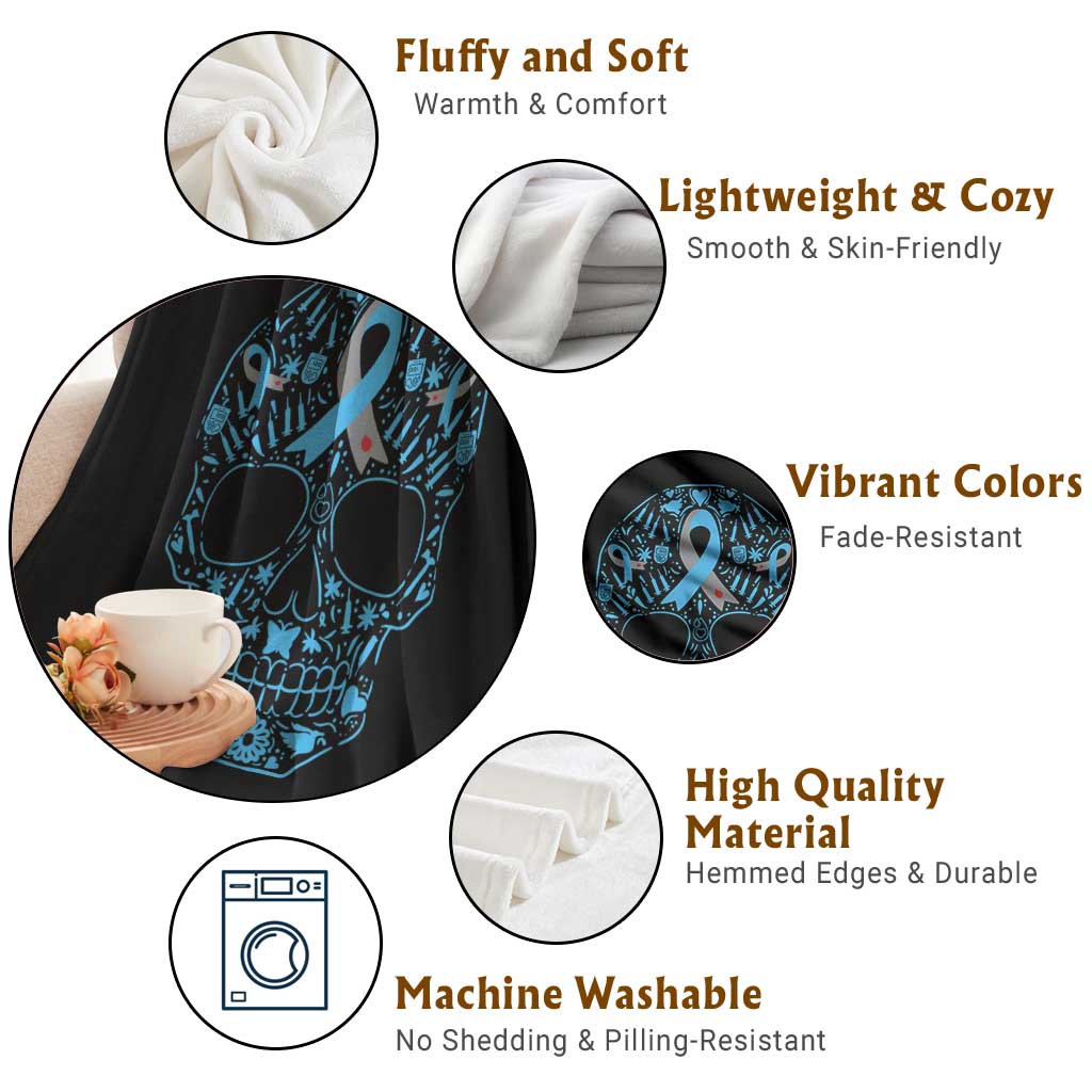Diabetes Awareness Skull Throw Blanket Blue Ribbon T1D Support Sugar Skull TS10 Print Your Wear