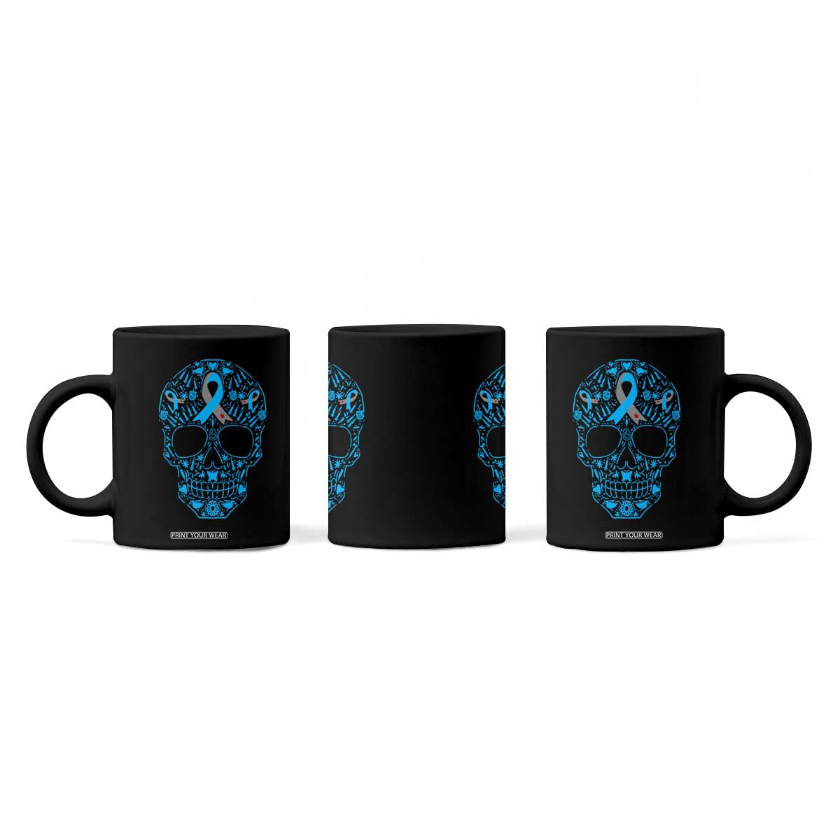 Diabetes Awareness Skull Coffee Mug Blue Ribbon T1D Support Sugar Skull TS10 Print Your Wear