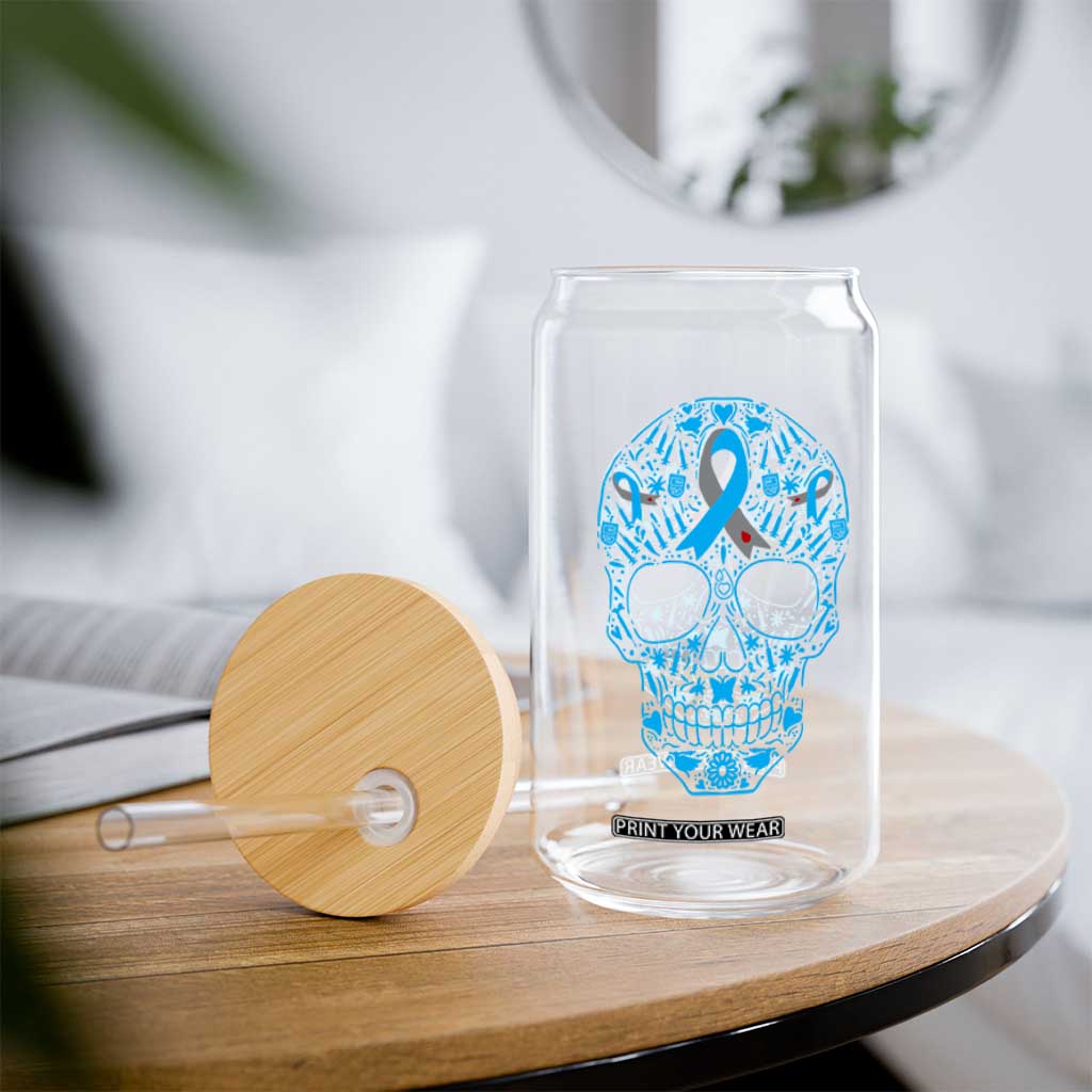 Diabetes Awareness Skull Glass Can Blue Ribbon T1D Support Sugar Skull TS10 Print Your Wear