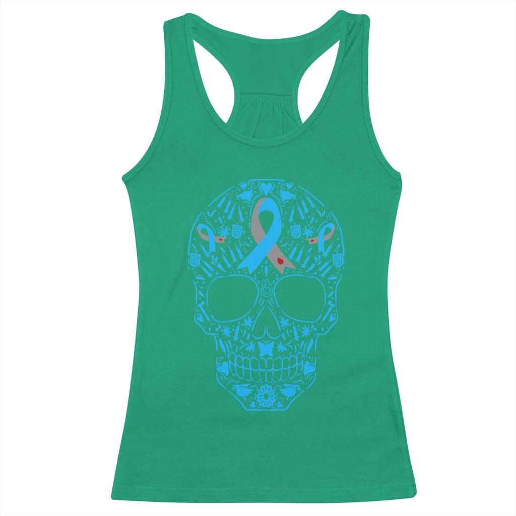 Diabetes Awareness Skull Racerback Tank Top Blue Ribbon T1D Support Sugar Skull TS10 Irish Green Print Your Wear
