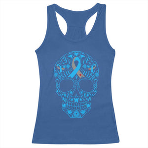 Diabetes Awareness Skull Racerback Tank Top Blue Ribbon T1D Support Sugar Skull TS10 Royal Blue Print Your Wear