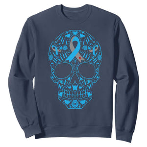 Diabetes Awareness Skull Sweatshirt Blue Ribbon T1D Support Sugar Skull TS10 Navy Print Your Wear