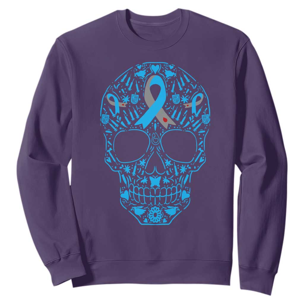 Diabetes Awareness Skull Sweatshirt Blue Ribbon T1D Support Sugar Skull TS10 Purple Print Your Wear