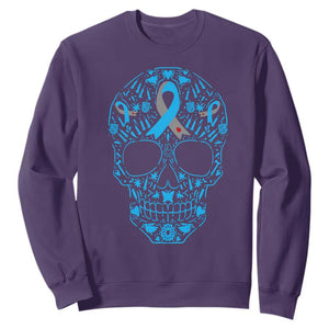 Diabetes Awareness Skull Sweatshirt Blue Ribbon T1D Support Sugar Skull TS10 Purple Print Your Wear
