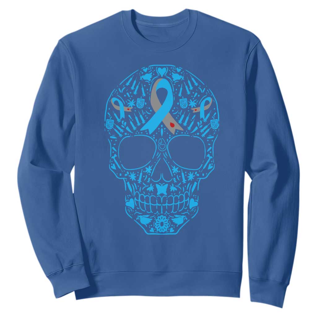 Diabetes Awareness Skull Sweatshirt Blue Ribbon T1D Support Sugar Skull TS10 Royal Blue Print Your Wear