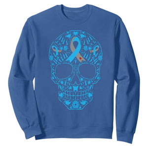 Diabetes Awareness Skull Sweatshirt Blue Ribbon T1D Support Sugar Skull TS10 Royal Blue Print Your Wear