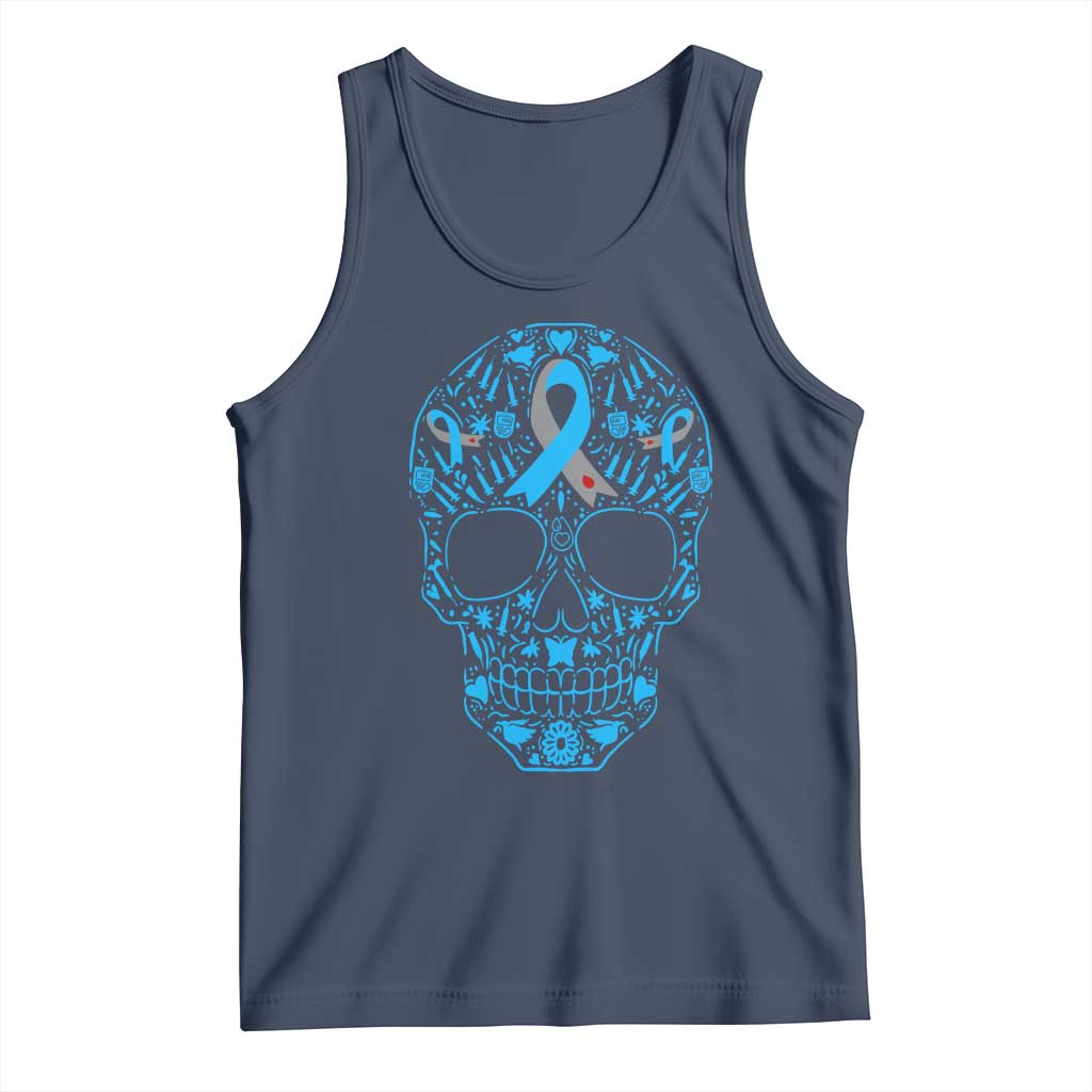 Diabetes Awareness Skull Tank Top Blue Ribbon T1D Support Sugar Skull TS10 Navy Print Your Wear
