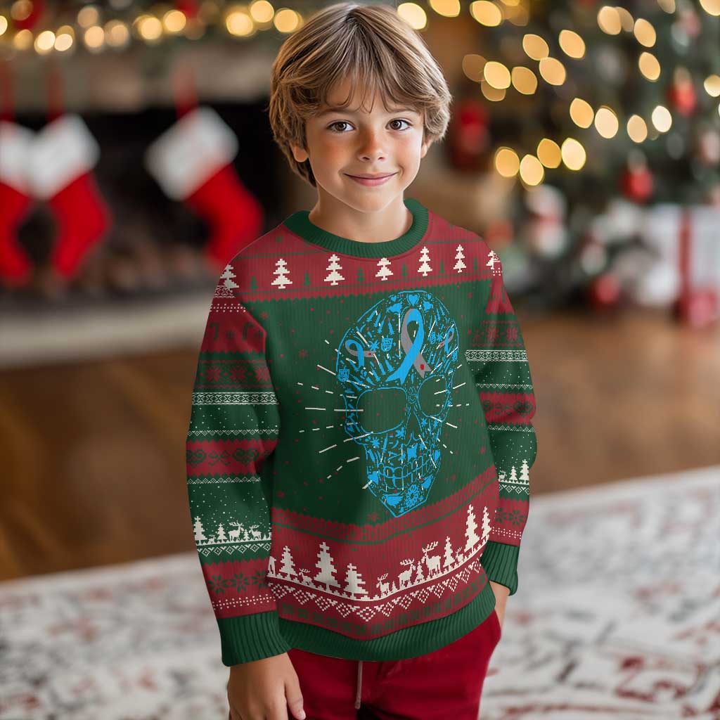 Diabetes Awareness Skull Knit Sweatshirt Blue Ribbon T1D Support Sugar Skull TS10 Christmas Print Your Wear