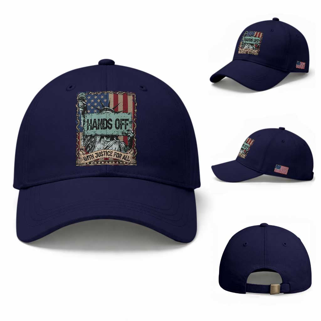 Funny Hands Off With Justice For All Baseball Cap Statue Of Liberty American Flag TS11 Baseball Cap Universal Fit Dark Blue Print Your Wear
