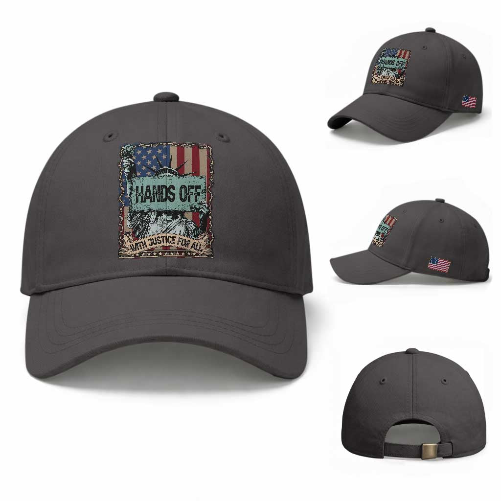 Funny Hands Off With Justice For All Baseball Cap Statue Of Liberty American Flag TS11 Baseball Cap Universal Fit Dark Gray Print Your Wear