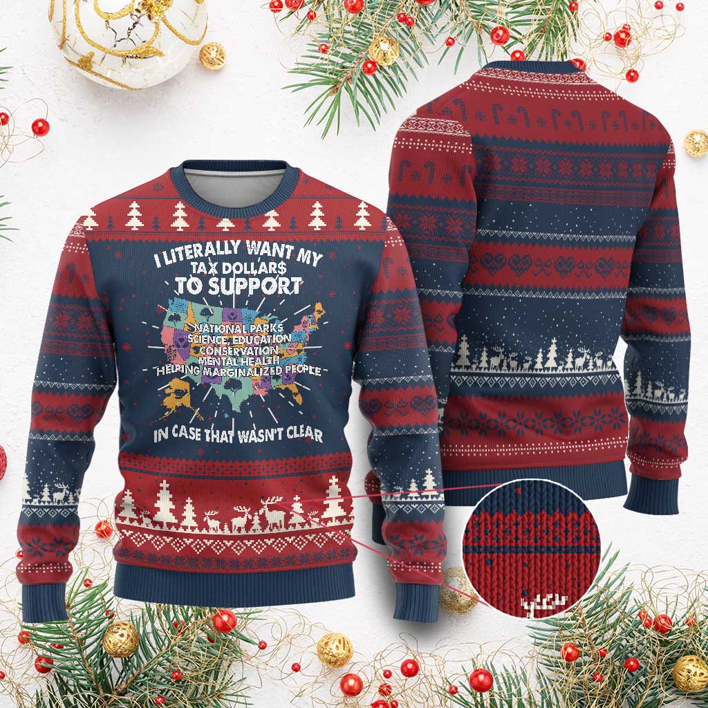 I Literally Want My Tax Dollars To Support National Parks Knit Sweatshirt In Case That Wasn't Clear Vintage American Map TS11 Burgundy Print Your Wear