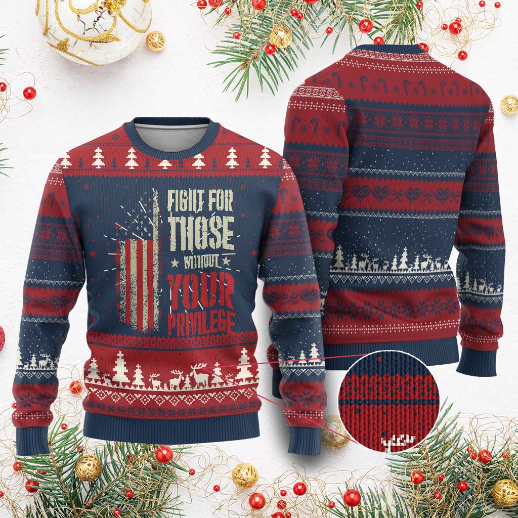 Fight For Those Without Your Privilege Knit Sweatshirt TS11 Burgundy Print Your Wear