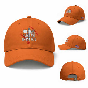 Hit Hard Run Fast Trust God Christian Baseball Baseball Cap TS11 Baseball Cap Universal Fit Orange Print Your Wear