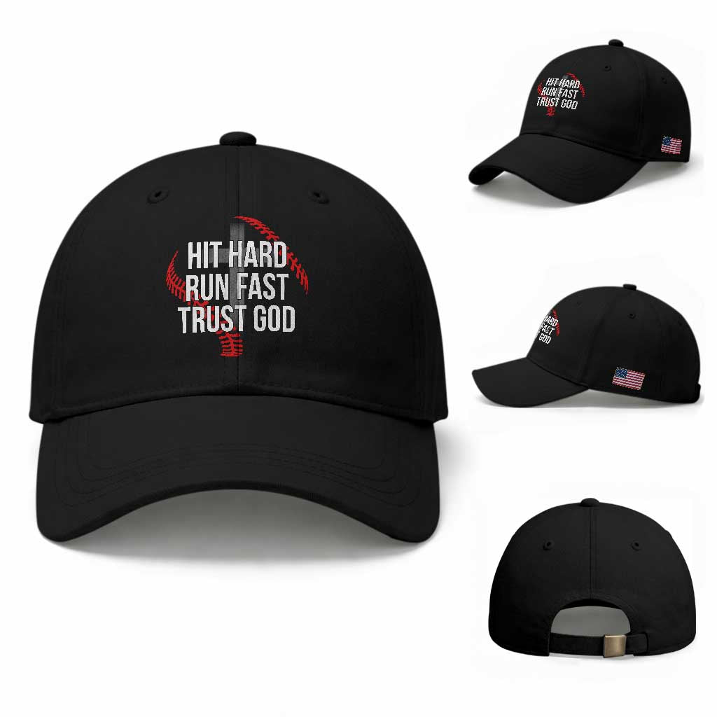 Hit Hard Run Fast Trust God Christian Baseball Baseball Cap TS11 Baseball Cap Universal Fit Black Print Your Wear