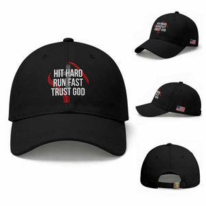 Hit Hard Run Fast Trust God Christian Baseball Baseball Cap TS11 Baseball Cap Universal Fit Black Print Your Wear