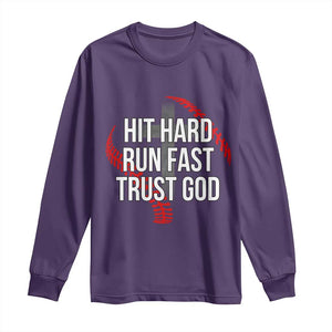 Hit Hard Run Fast Trust God Christian Baseball Long Sleeve Shirt TS11 Purple Print Your Wear