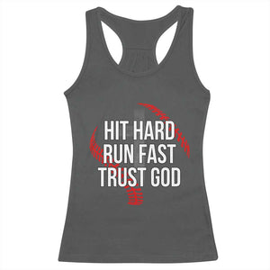 Hit Hard Run Fast Trust God Christian Baseball Racerback Tank Top TS11 Dark Heather Print Your Wear