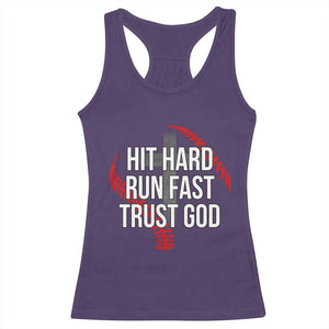 Hit Hard Run Fast Trust God Christian Baseball Racerback Tank Top TS11 Purple Print Your Wear