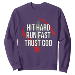 Hit Hard Run Fast Trust God Christian Baseball Sweatshirt TS11 Purple Print Your Wear