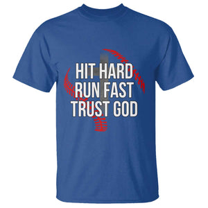 Hit Hard Run Fast Trust God Christian Baseball T Shirt TS11 Royal Blue Print Your Wear