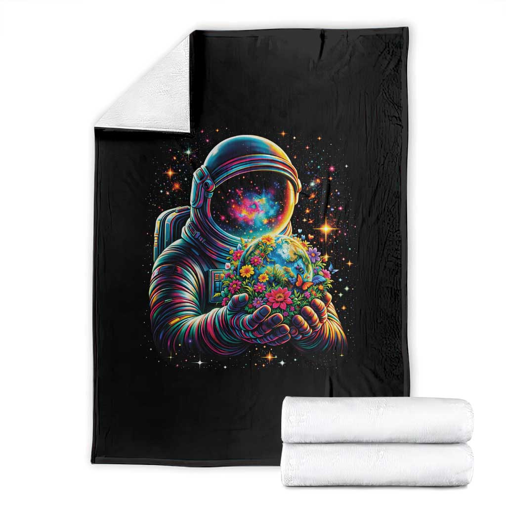 Astronaut Earth Flowers Spaceman Planet Galaxy Universe Throw Blanket TS11 Black Print Your Wear