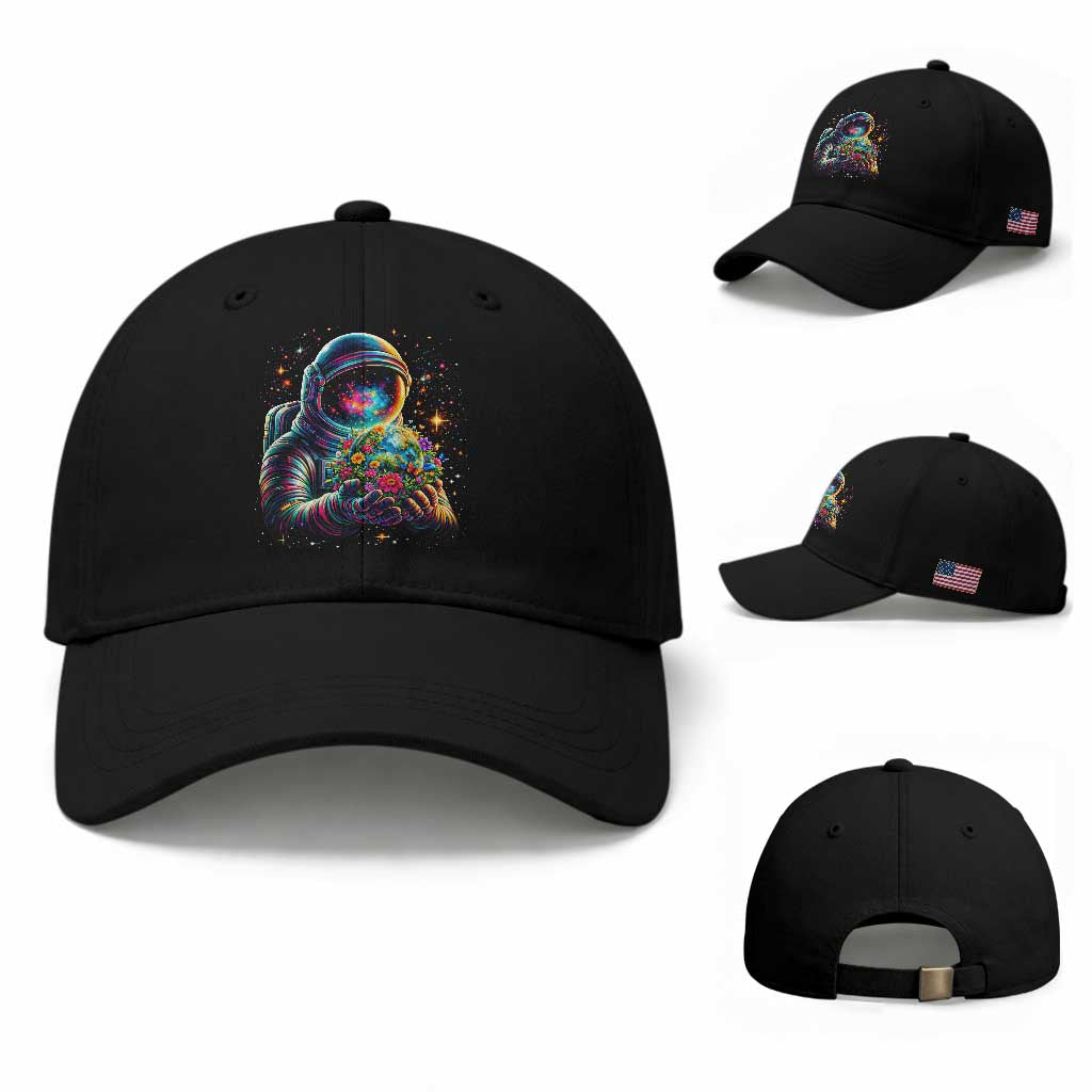 Astronaut Earth Flowers Spaceman Planet Galaxy Universe Baseball Cap TS11 Baseball Cap Universal Fit Black Print Your Wear