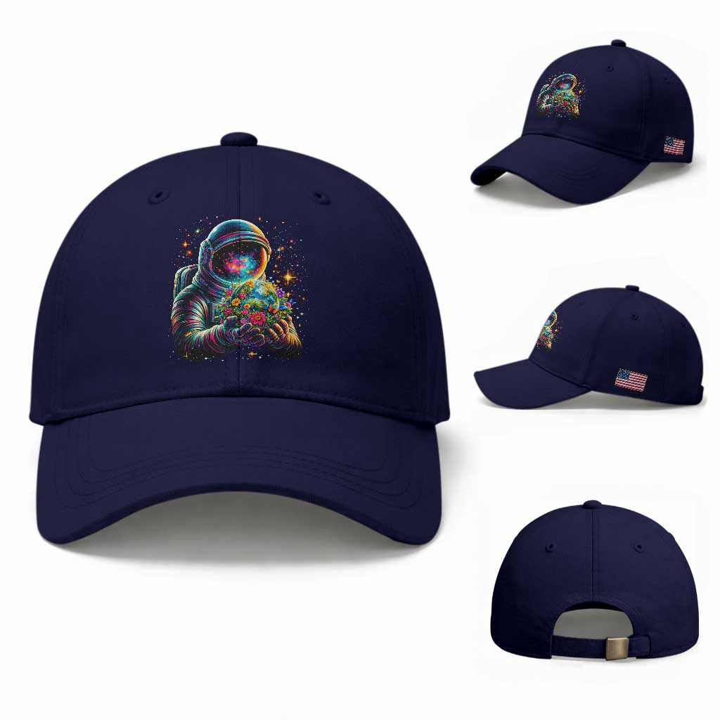 Astronaut Earth Flowers Spaceman Planet Galaxy Universe Baseball Cap TS11 Baseball Cap Universal Fit Dark Blue Print Your Wear