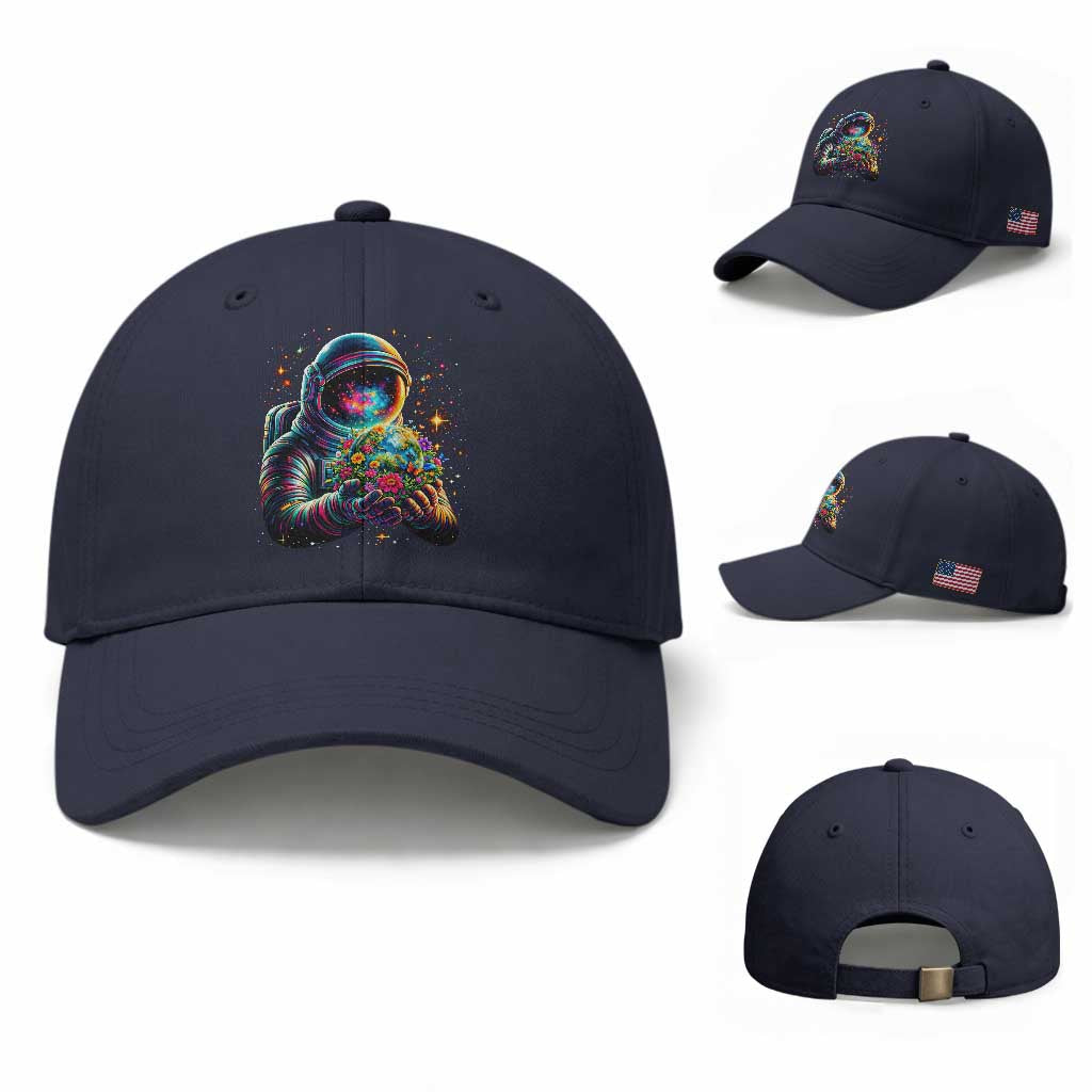 Astronaut Earth Flowers Spaceman Planet Galaxy Universe Baseball Cap TS11 Baseball Cap Universal Fit Navy Print Your Wear