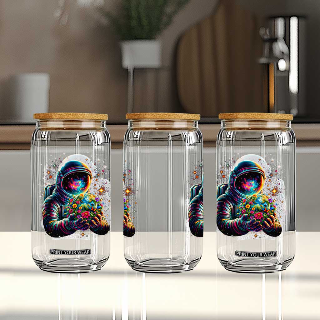 Astronaut Earth Flowers Spaceman Planet Galaxy Universe Glass Can TS11 Print Your Wear