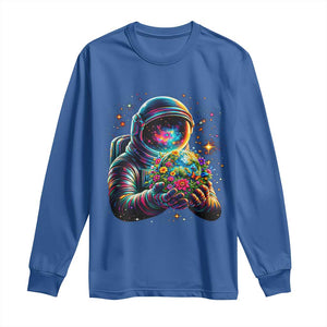 Astronaut Earth Flowers Spaceman Planet Galaxy Universe Long Sleeve Shirt TS11 Royal Blue Print Your Wear