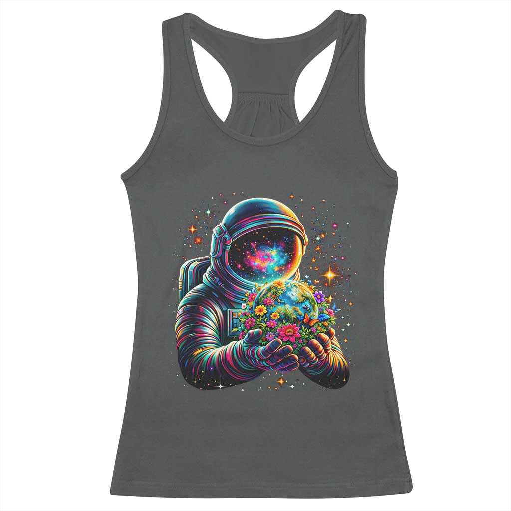 Astronaut Earth Flowers Spaceman Planet Galaxy Universe Racerback Tank Top TS11 Dark Heather Print Your Wear
