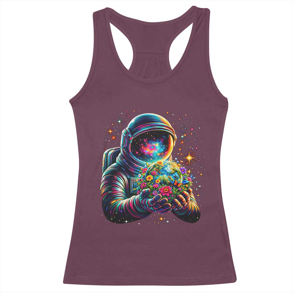 Astronaut Earth Flowers Spaceman Planet Galaxy Universe Racerback Tank Top TS11 Maroon Print Your Wear