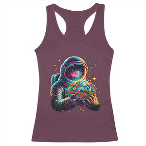 Astronaut Earth Flowers Spaceman Planet Galaxy Universe Racerback Tank Top TS11 Maroon Print Your Wear