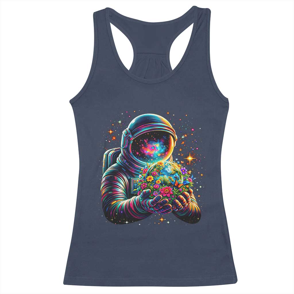 Astronaut Earth Flowers Spaceman Planet Galaxy Universe Racerback Tank Top TS11 Navy Print Your Wear