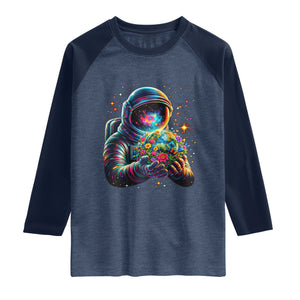 Astronaut Earth Flowers Spaceman Planet Galaxy Universe Raglan Shirt TS11 Heather Denim Navy Print Your Wear